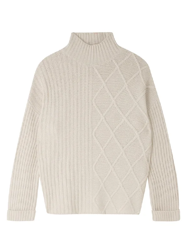 Jumper 1234 Aran Rib Sweater in Jasmine Faux Fur Fabric Real Fur Fabric Shearling Fabric