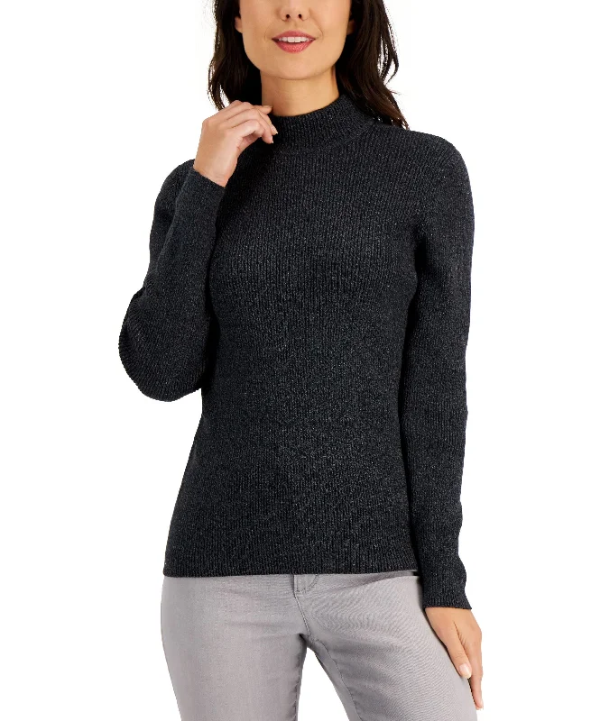 Karen Scott Cotton Mock Neck Marled Sweater