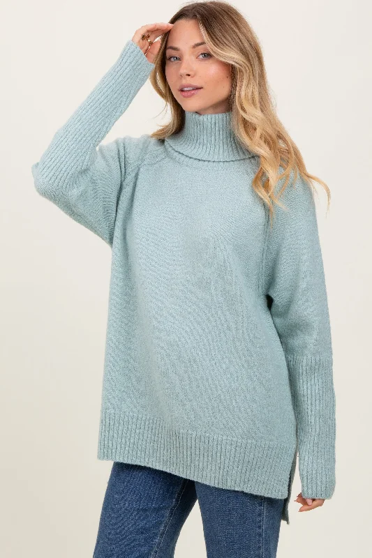 Light Olive Contrast Rib Turtle Neck Sweater