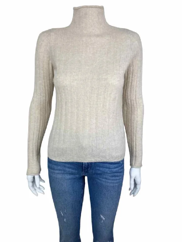 Madewell Women's Ribbed Turtleneck Sweater Sand Size S Fleece Sweater Nylon Polyester