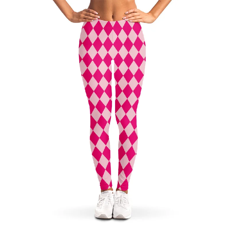 Pink Harlequin Pattern Print Women's Leggings