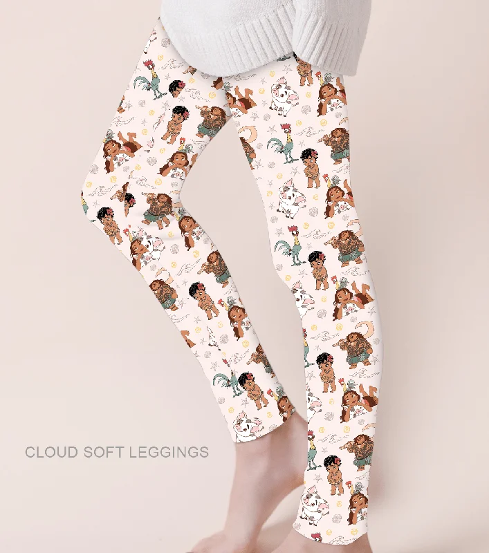 [Pre Sale] Gifts Galore Maui & Friends - Adult & Kids Casual Cloud Soft Yoga Band Leggings (EST SHIP EARLY DEC) Elegant Textured Leggings