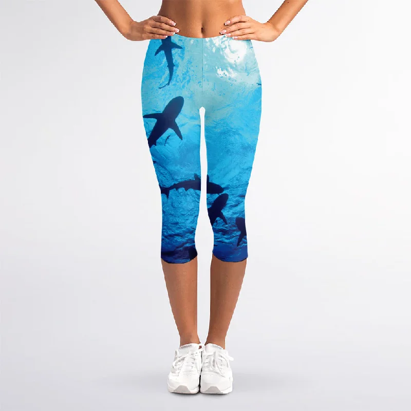 Shark Underwear Print Women's Capri Leggings Comfortable Running Leggings
