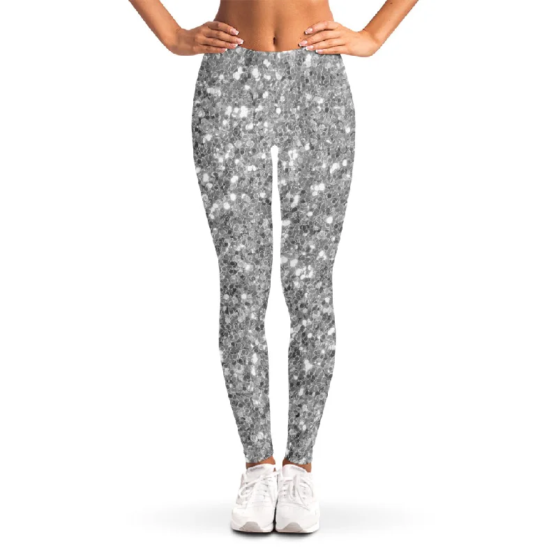 Silver (NOT Real) Glitter Print Women's Leggings