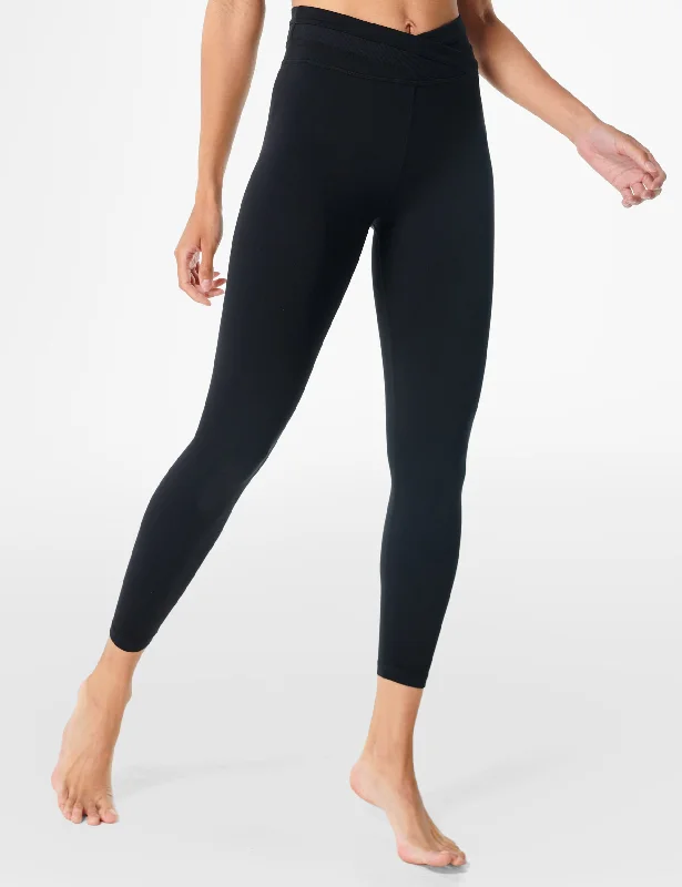 All Day Wrap Waist 7/8 Leggings - Black Elegant Shiny Black Leggings