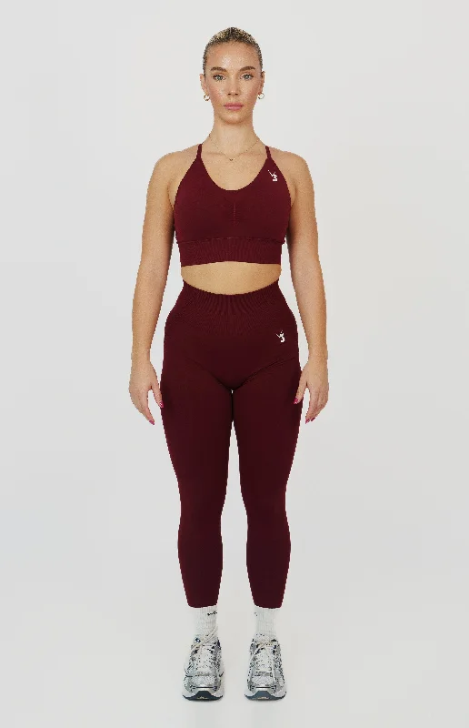 Tempo Seamless Scrunch Leggings & Multi-Way Sports Bra Set - Pomegranate Red