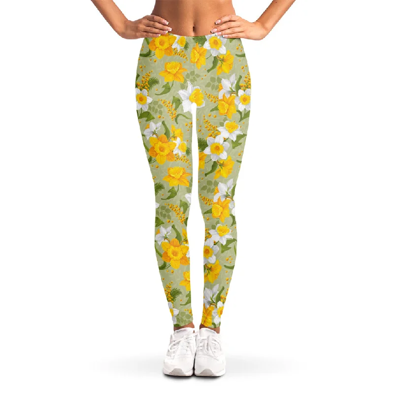 Vintage Daffodil Flower Pattern Print Women's Leggings