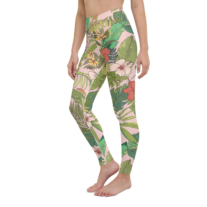 UPF 50 Vintage Tropical Floral Swim Leggings, SUP Paddle Board Surf Stylish Stretch-Waist Leggings UPF 50 Vintage Tropical Floral Swim Leggings, SUP Paddle Board Surf Stylish Stretch-Waist Leggings