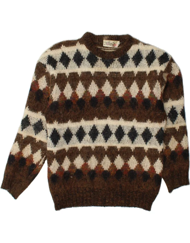 VINTAGE Womens Crew Neck Jumper Sweater EU 40 Medium Brown Geometric