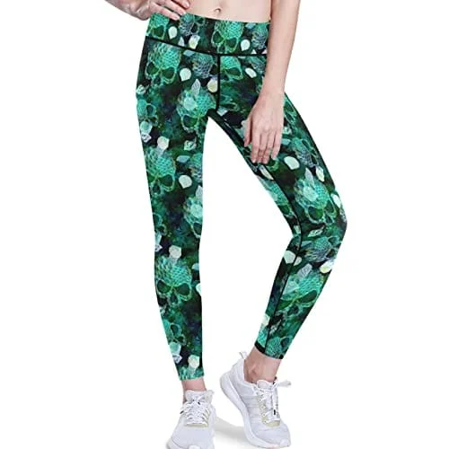 visesunny High Waist Yoga Pants with Pockets Mermaid Scale Seashell Skull Buttery Soft Tummy Control Running Workout Pants 4 Way Stretch Pocket Leggings Stylish Stretch-Waist Leggings