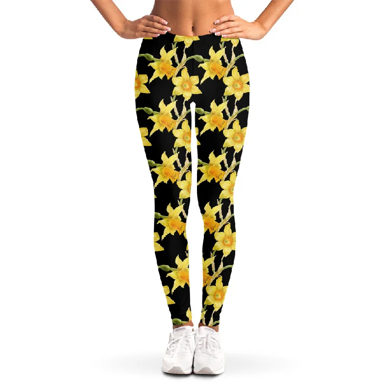 Watercolor Daffodil Flower Pattern Print Women's Leggings