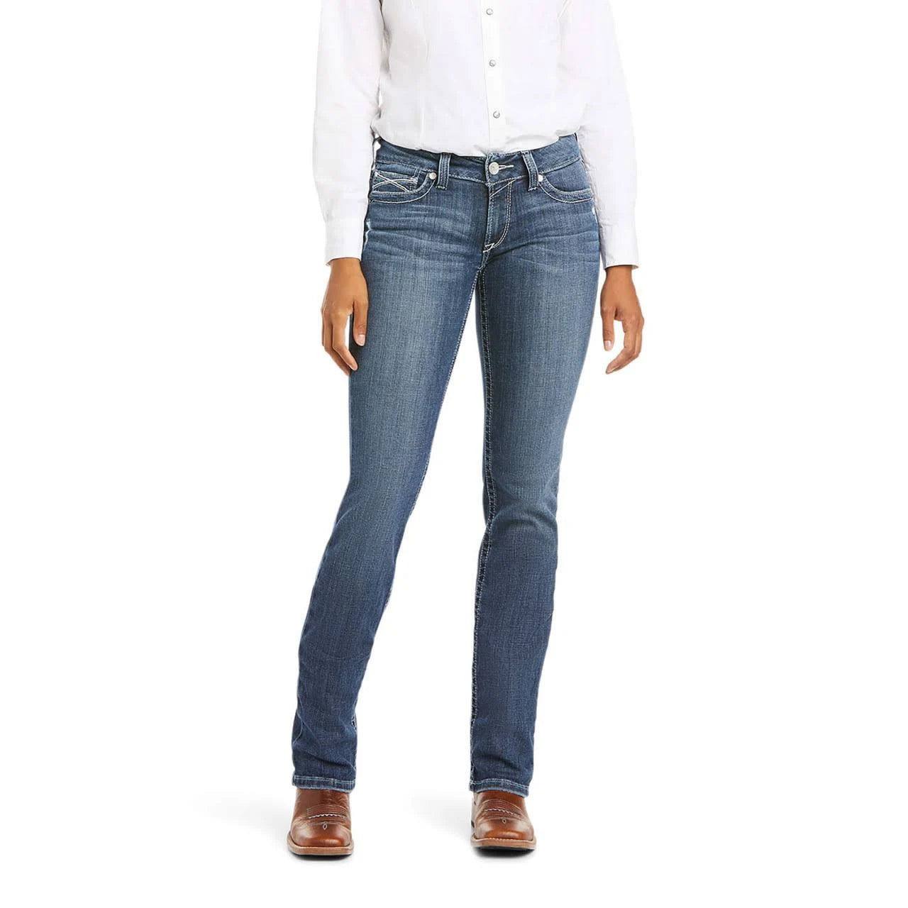 Ariat® Women's REAL Mid Rise Arrow Gianna Straight Denim Jeans Classic Button Fly Jeans Ariat® Women's REAL Mid Rise Arrow Gianna Straight Denim Jeans Classic Button Fly Jeans