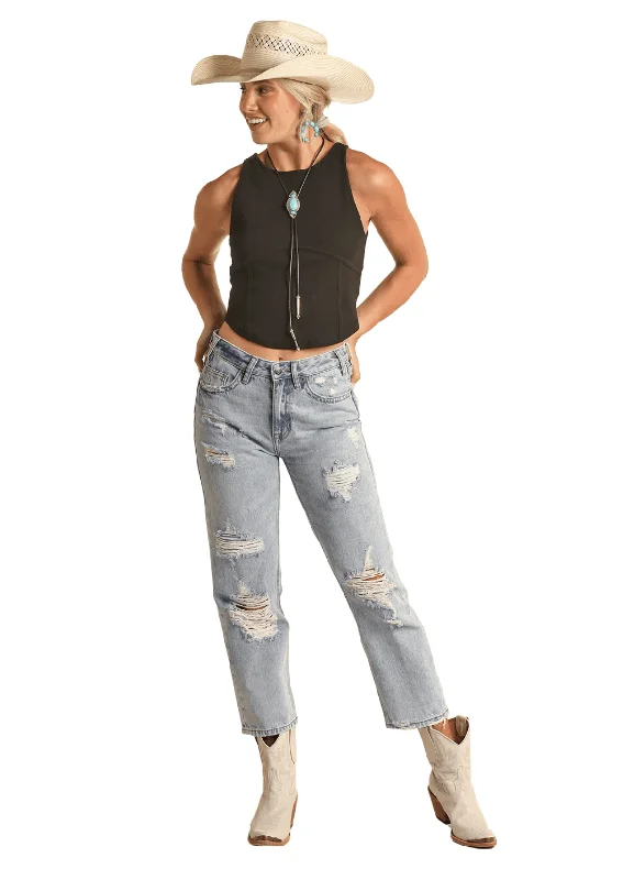 Rock & Roll Cowgirl High Rise Straight Cropped Jeans RRWD9HR1C8 Trendy Wide-Leg High-Waist Denim Rock & Roll Cowgirl High Rise Straight Cropped Jeans RRWD9HR1C8 Trendy Wide-Leg High-Waist Denim