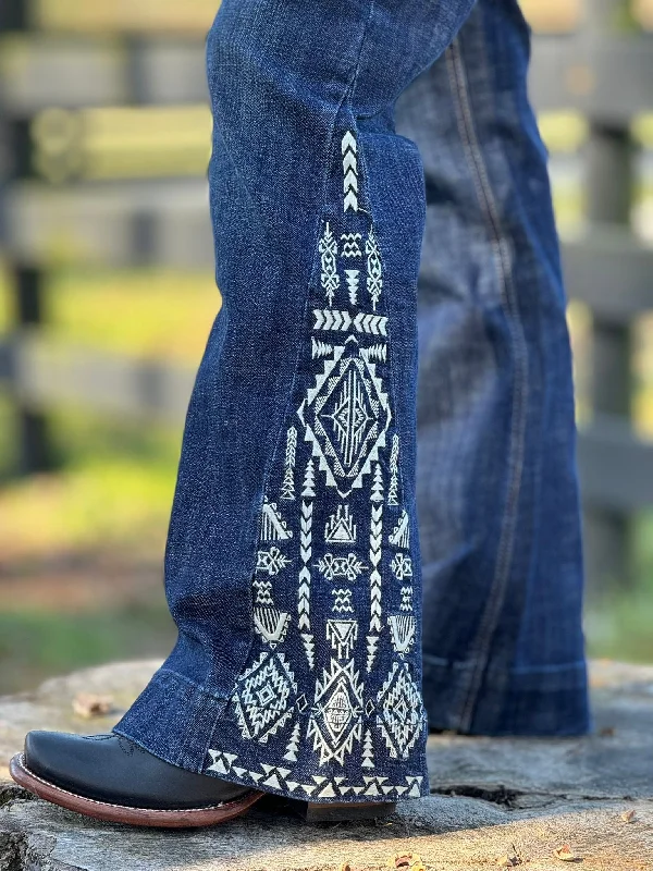 ROCK&ROLL DARK WASH SIDE INSERT EMBROIDERED TROUSER JEANS Comfortable Boyfriend Jeans ROCK&ROLL DARK WASH SIDE INSERT EMBROIDERED TROUSER JEANS Comfortable Boyfriend Jeans