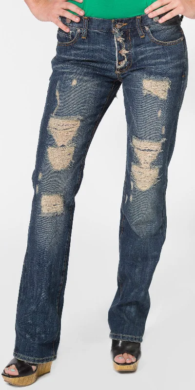 Women's Country Chic Distressed Button Up Boyfriend Jeans