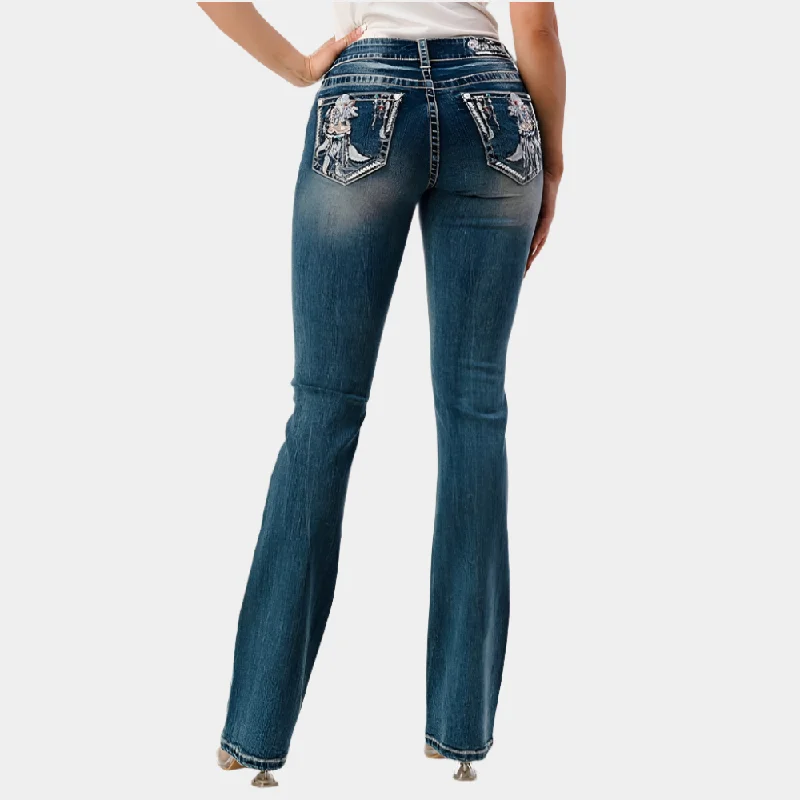 Grace In La Feather Stitching Easy Fit Bootcut Jeans