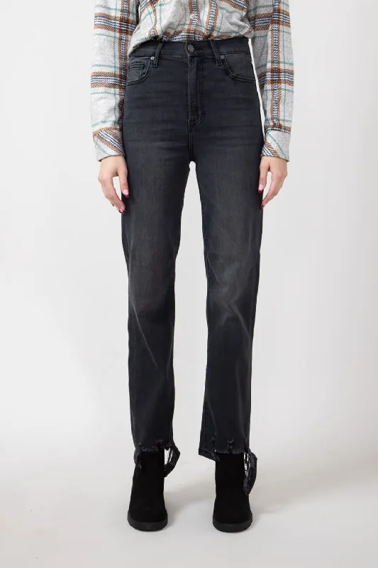 Hidden Destroyed Hem Straight Jeans for Women in Black | HD1399RS-BLK Comfortable Zip-Up Skinny Jeans Hidden Destroyed Hem Straight Jeans for Women in Black | HD1399RS-BLK Comfortable Zip-Up Skinny Jeans