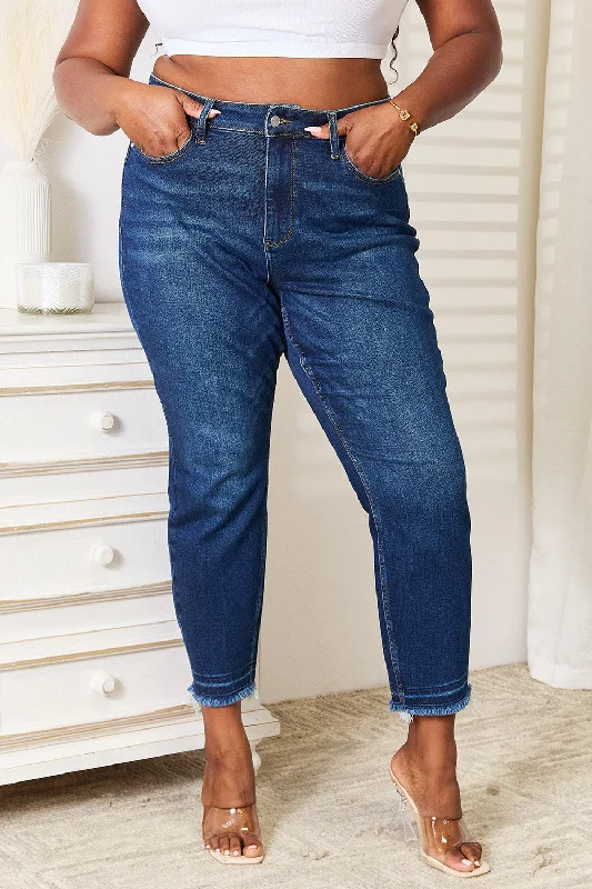 Judy Blue Full Size High Waist Released Hem Slit Jeans Comfortable Drawstring Waist Jeans Judy Blue Full Size High Waist Released Hem Slit Jeans Comfortable Drawstring Waist Jeans