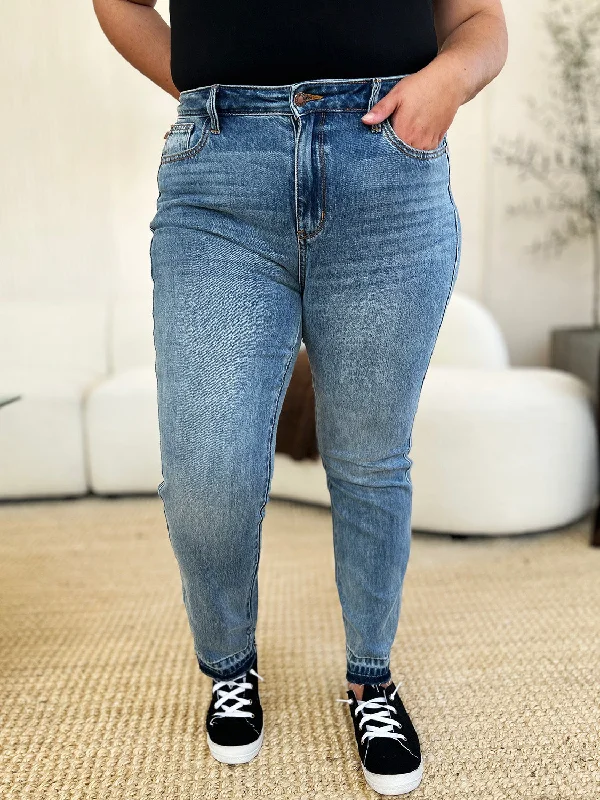 Judy Blue Full Size Mid Rise Rigid Magic Release Hem Jeans Comfortable Dark Wash Jeans Judy Blue Full Size Mid Rise Rigid Magic Release Hem Jeans Comfortable Dark Wash Jeans