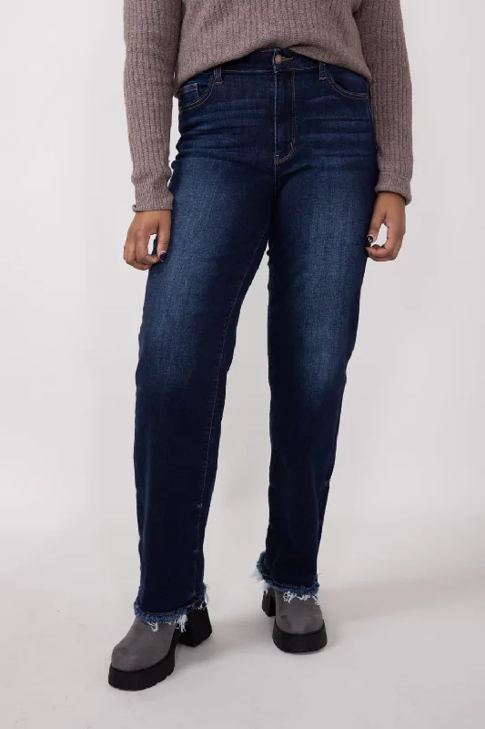 Judy Blue Midrise Dark Wash Straight Frayed Hem Jeans for Women | 82622REG Casual Loose Fit Jeans Judy Blue Midrise Dark Wash Straight Frayed Hem Jeans for Women | 82622REG Casual Loose Fit Jeans