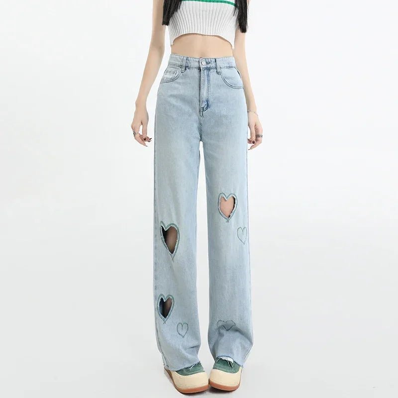 Kawaii Streetwear Blue High Waist Jeans