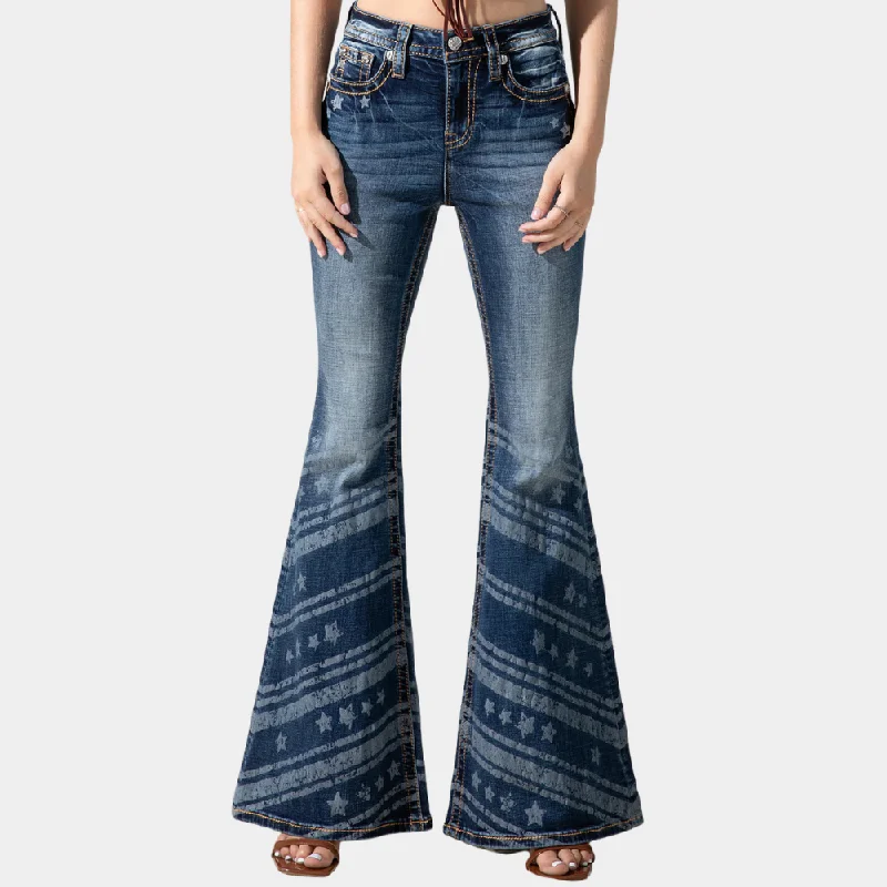 Miss Me Stars n Strips High Rise Flare Jeans