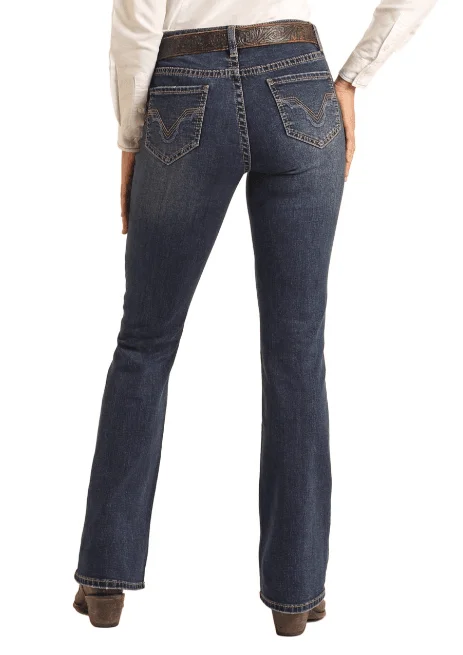 Rock & Roll Cowgirl Women's Dark Wash Riding Bootcut Jeans BW4RD04045