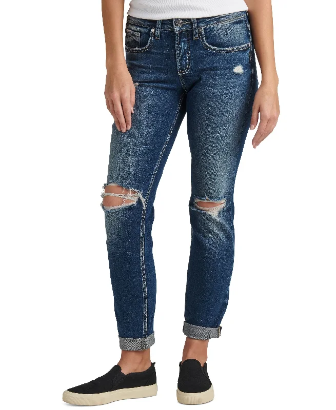 Silver Jeans Co. Womens Distressed Cuffed Boyfriend Jeans