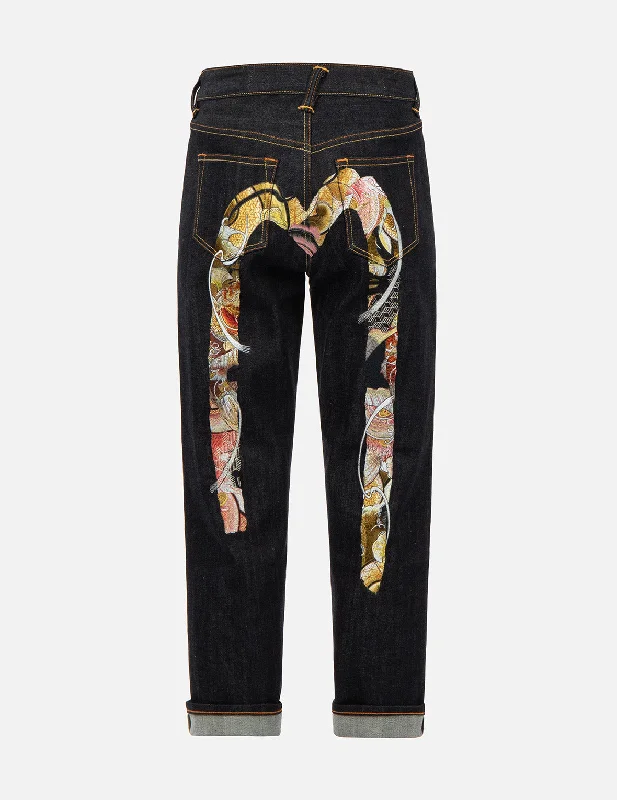 Tattoo Koi Pattern Brushstroke Daicock Embroidery Relax-Fit Jeans