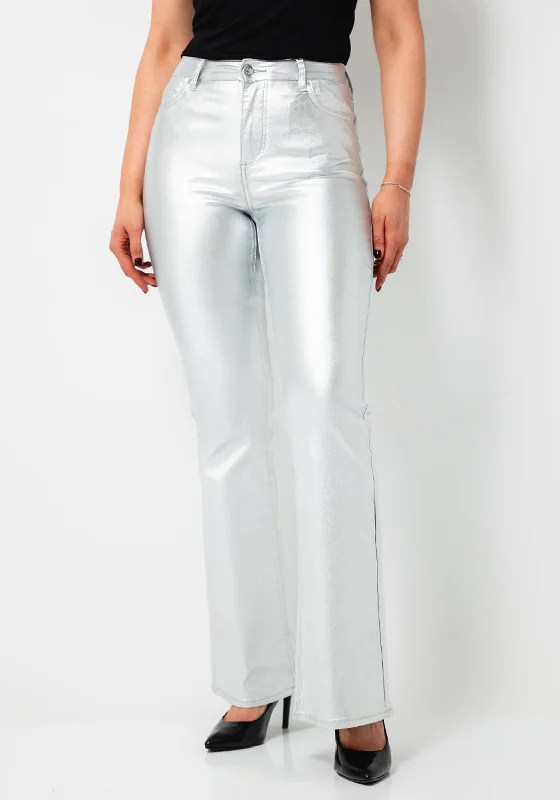 Tiffosi Zoe Metallic Flare Jeans, Silver