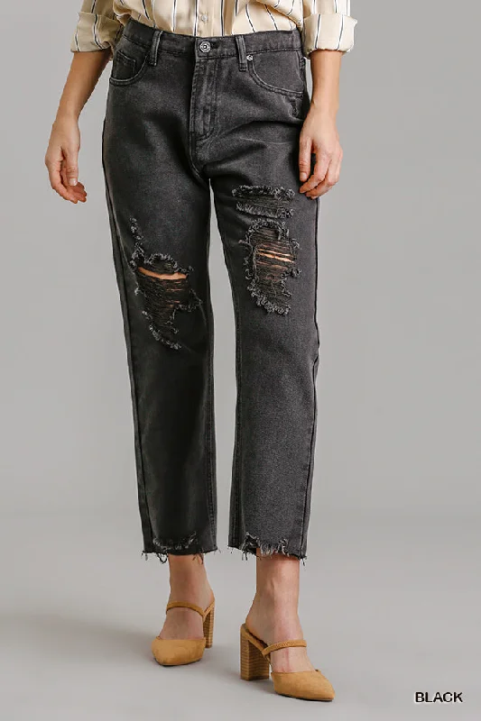 5 Pockets Non-stretch Straight Cut Distressed Denim Jeans With Raw Hem Stylish Plus Size Denim Jeans 5 Pockets Non-stretch Straight Cut Distressed Denim Jeans With Raw Hem Stylish Plus Size Denim Jeans