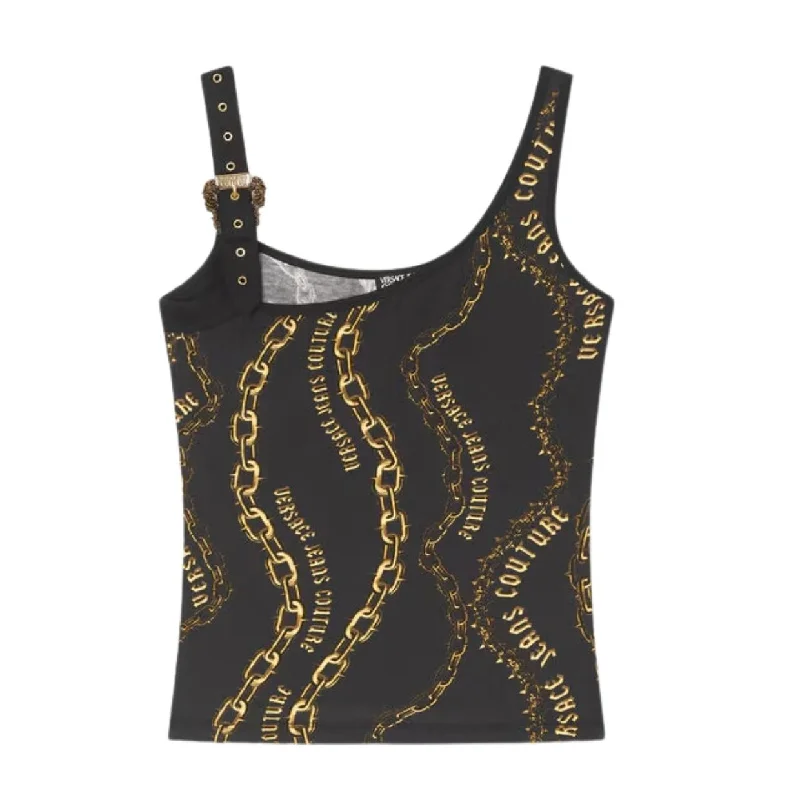 Versace Jeans Couture Black & Gold Chain Couture Baroque Buckle Top