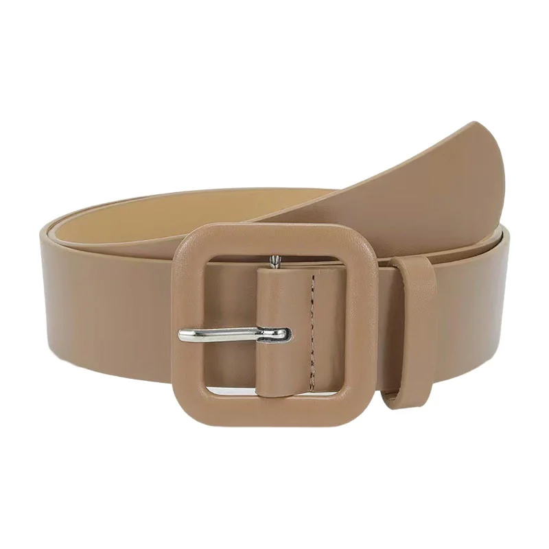 Maxbell Womens PU Leather Belt Trendy Adjustable Dress Belt for Skirts Jeans Sweater Khaki