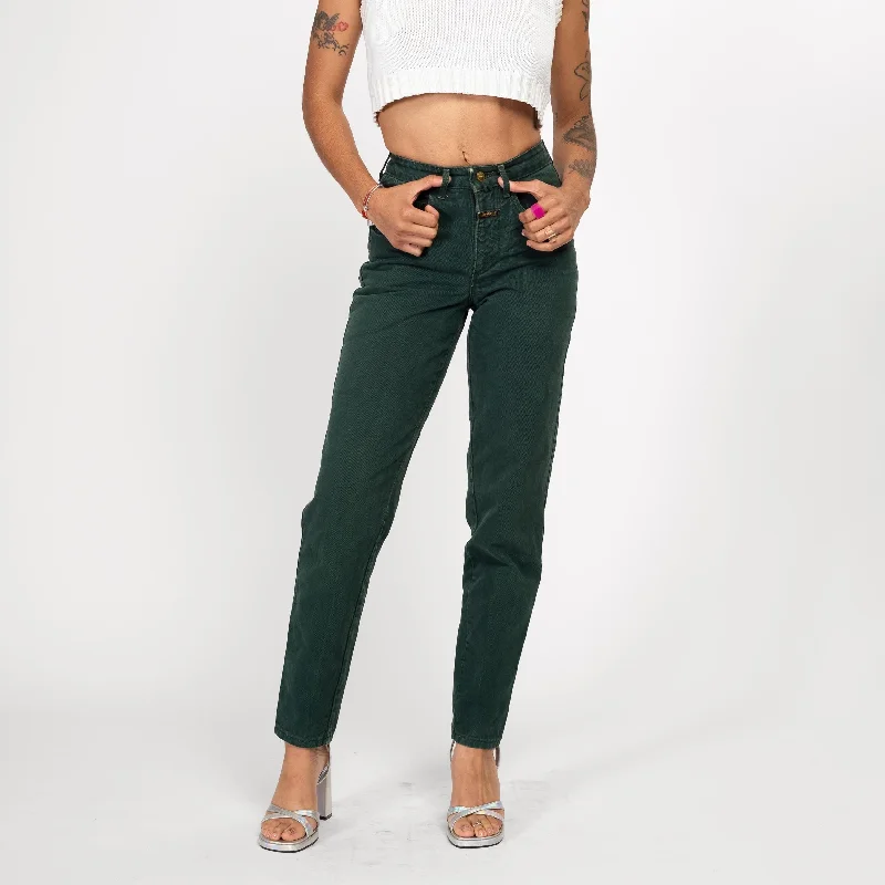XS 80s Marithe Francois Girbaud Forest Green High Waisted Jeans 24.5" Stylish Tapered Fit Jeans XS 80s Marithe Francois Girbaud Forest Green High Waisted Jeans 24.5" Stylish Tapered Fit Jeans