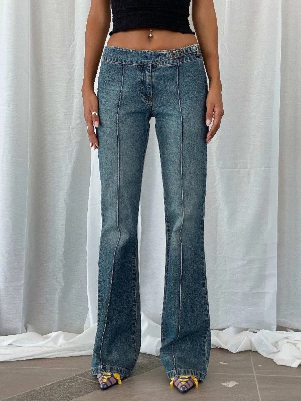 Y2K Naf Naf Jeans Flare Belted Mid Rise Jeans - 36EUR Casual High-Waisted Bootcut Jeans Y2K Naf Naf Jeans Flare Belted Mid Rise Jeans - 36EUR Casual High-Waisted Bootcut Jeans